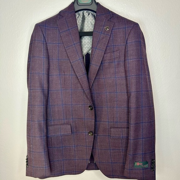 🔥 NWT Ted Baker London Men’s Blazer – Plum Check Windowpane – Size 38R - Picture 2 of 11